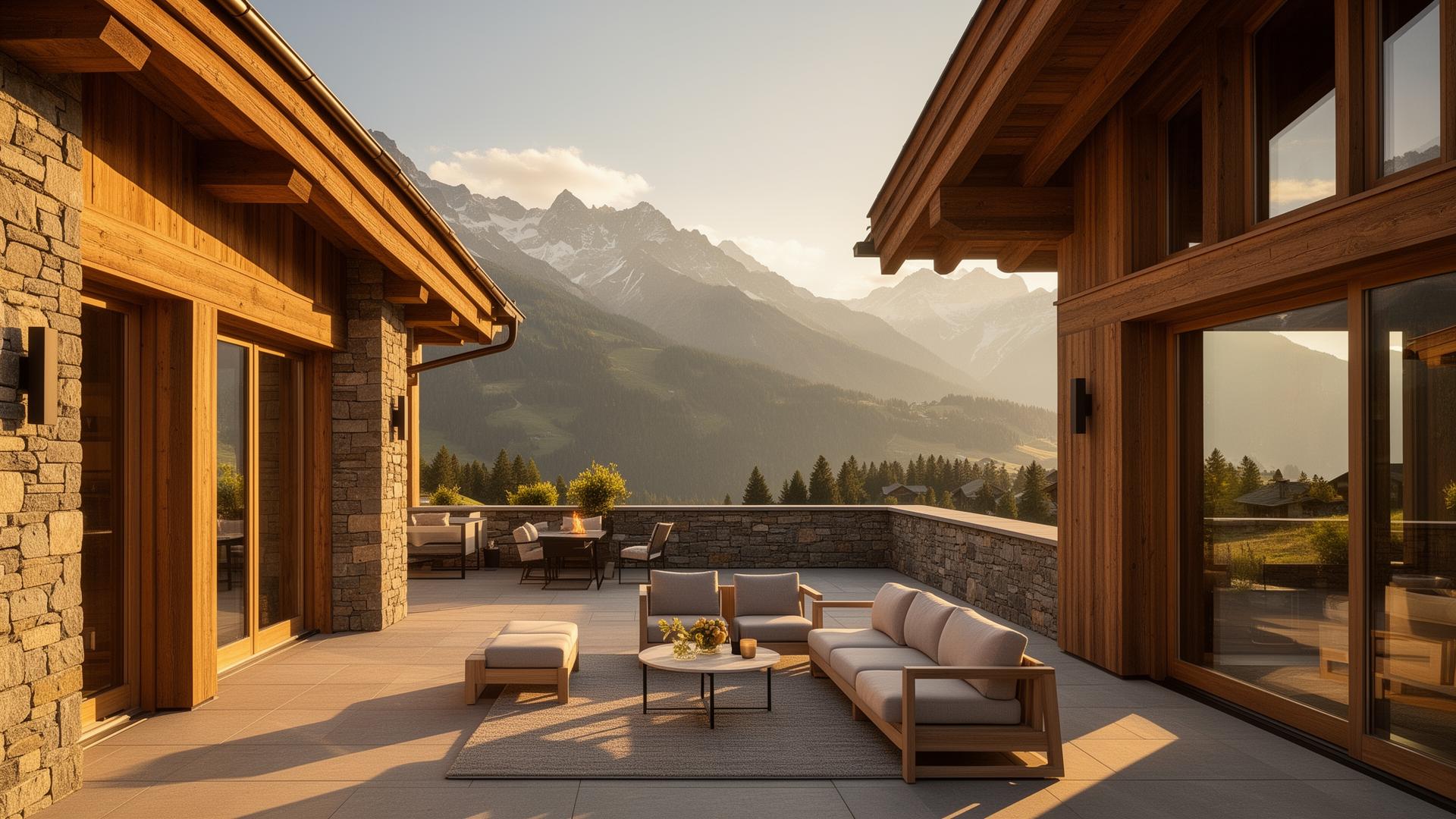 Alpine terrace at golden hour