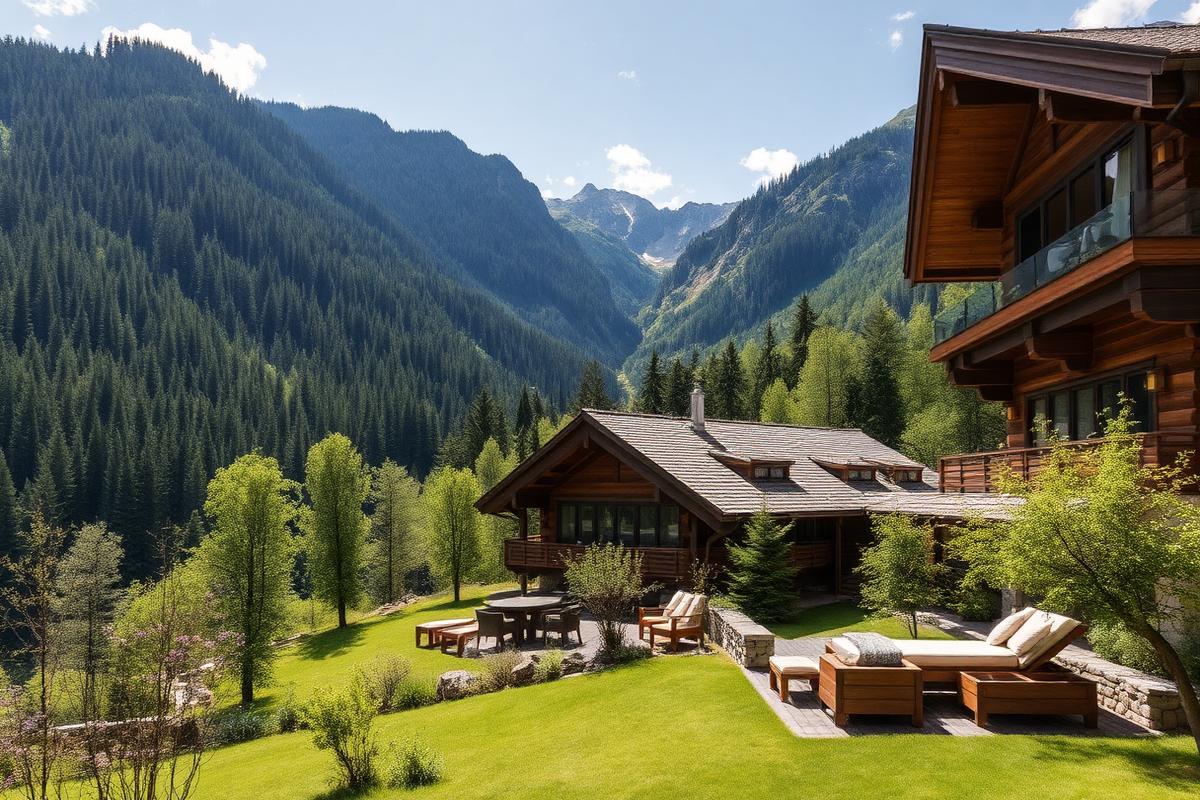 Summer chalet with valley and mountain view
